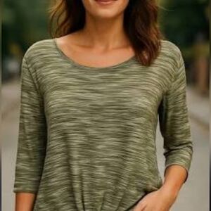 Bobeau Green SpaceDye Knit 3/4 Sleeve Pullover, 1X